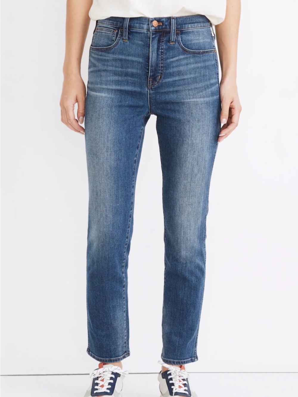 Madewell Mid-Blue Cropped Straight Stovepipe Jeans